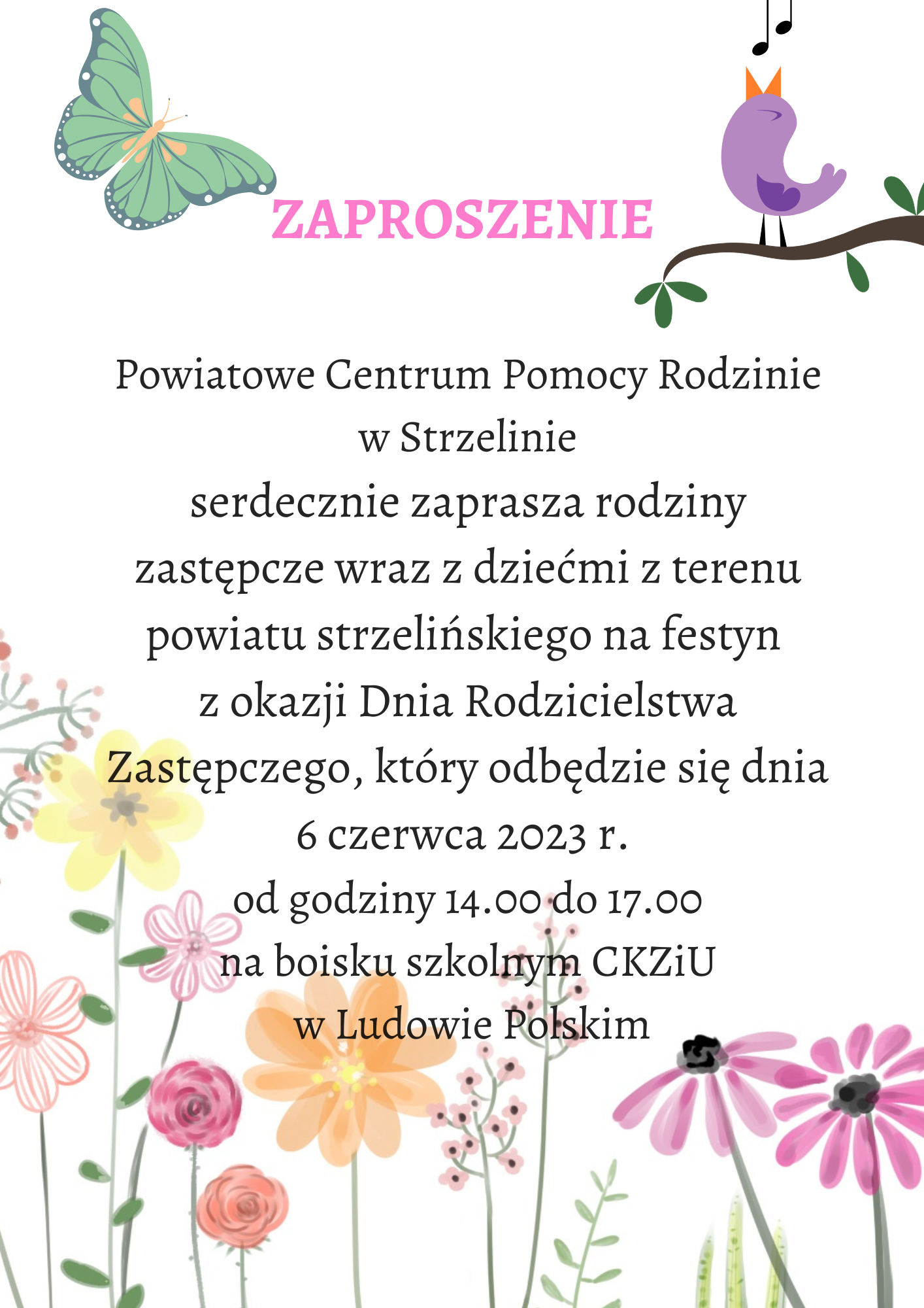 plakat promujący festyn z okazji Dnia Rodzicielstwa Zastępczego w dniu 06.06.2023r