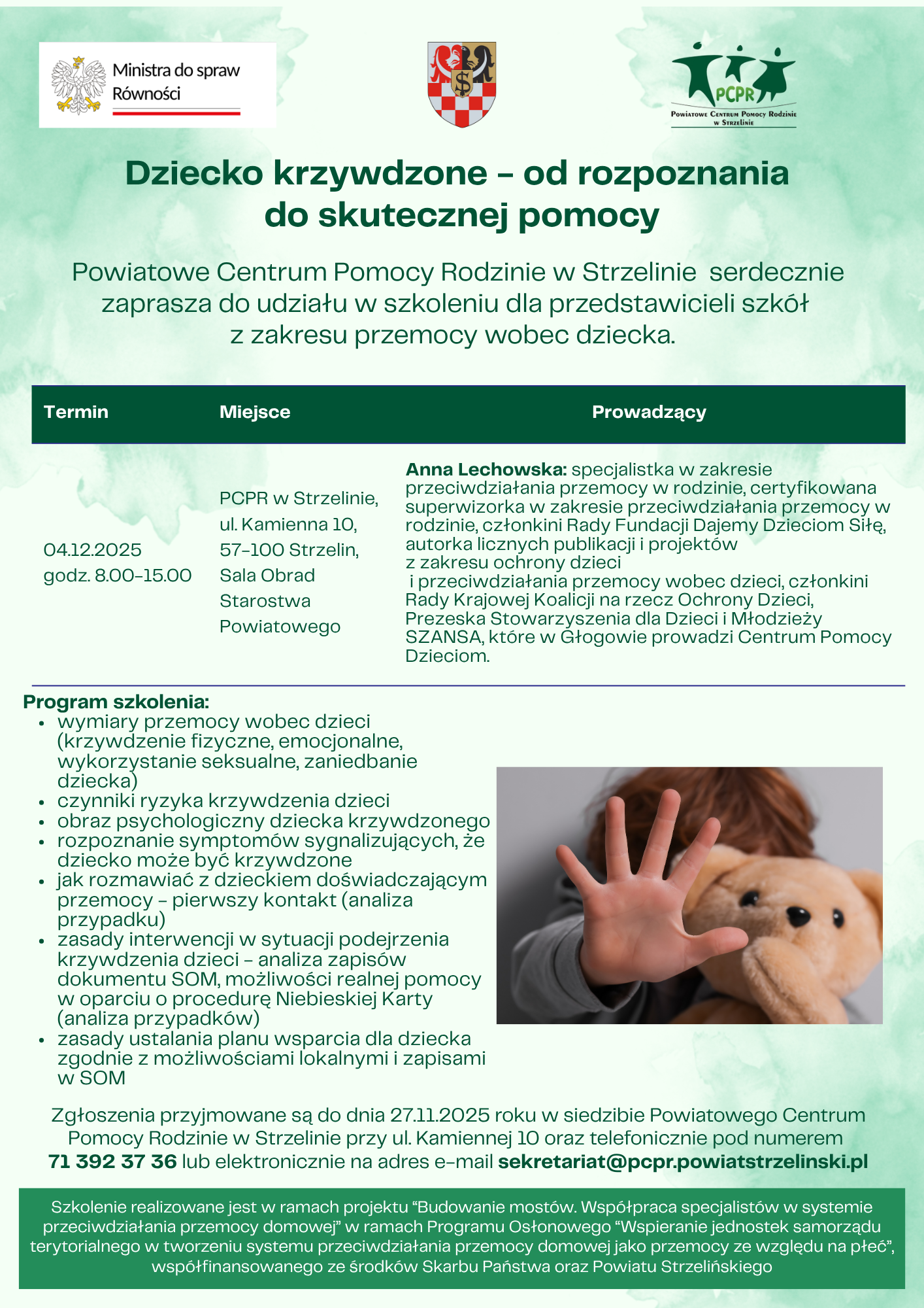 Plakat informacyjny Dziecko krzywdzone od rozpoznania do skutecznej pomocy