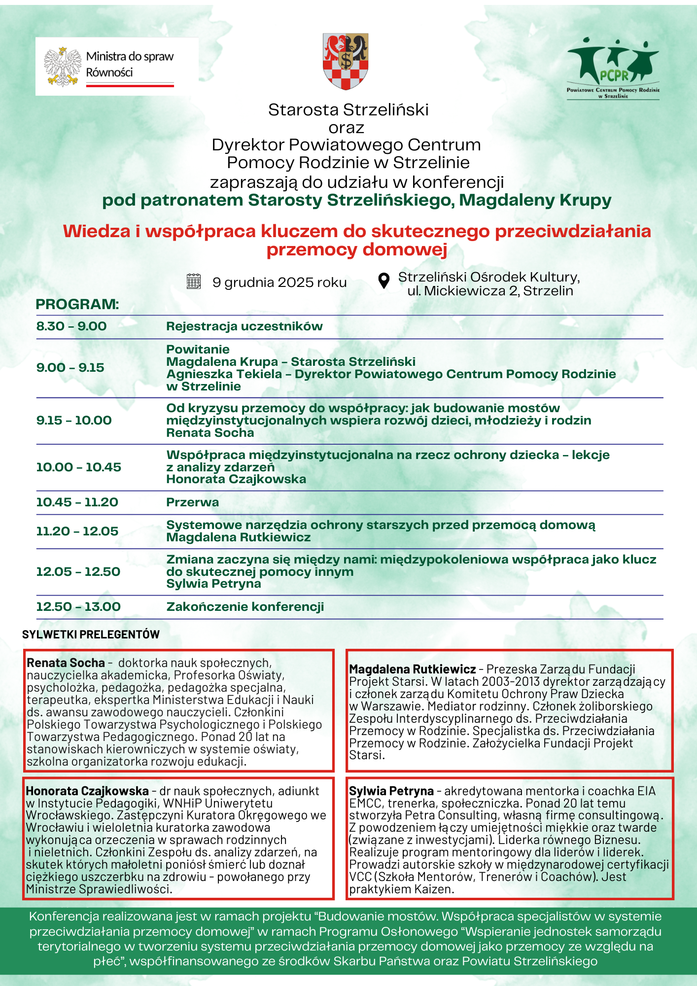 Plakat informacyjny Konferencja Wiedza i Współpraca Kluczem do Skutecznego Przeciwdziałania Przemocy Domowej