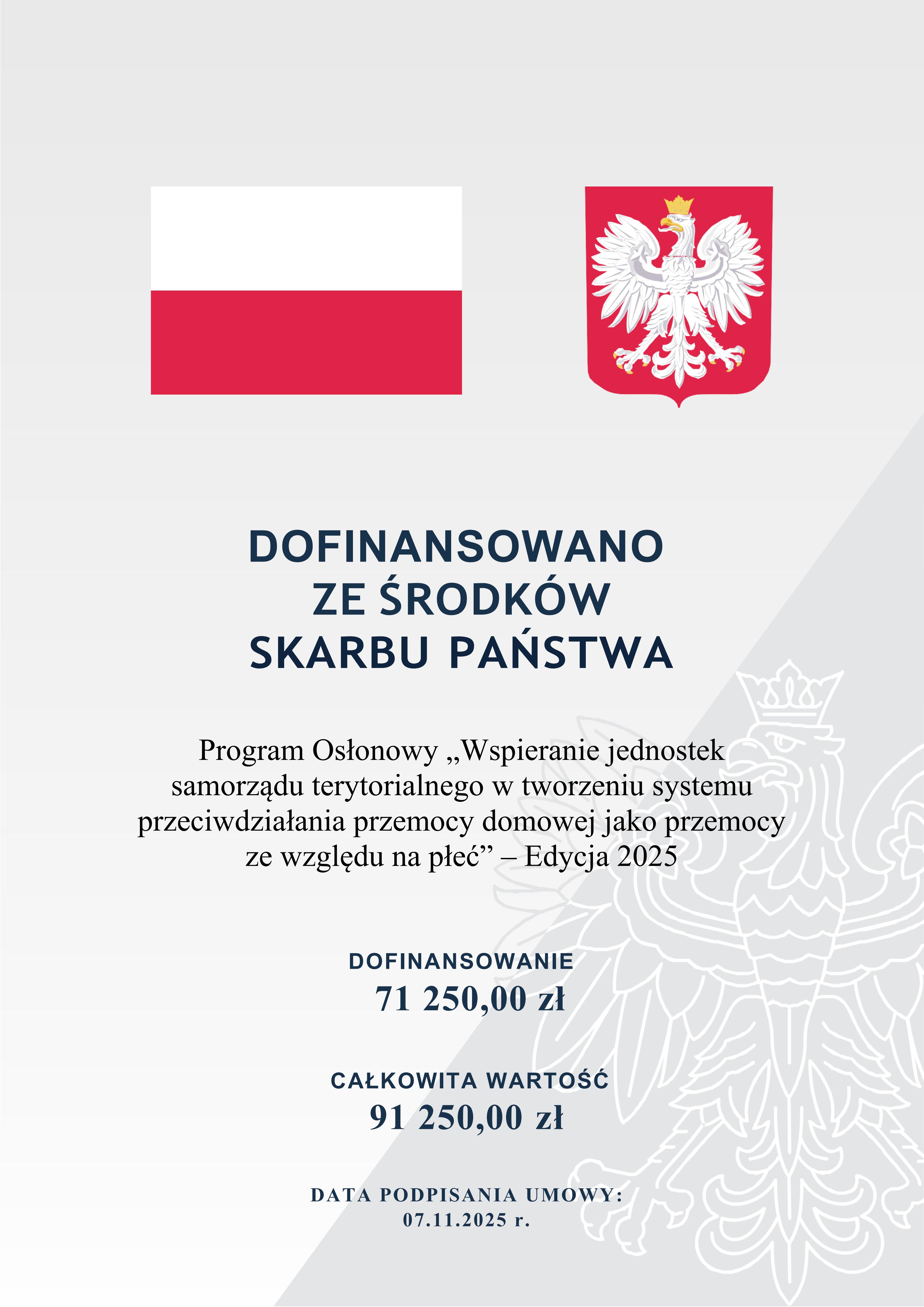 Plakat informacyjny Program Osłonowy Wspieranie jednostek samorządu terytorialnego w tworzeniu systemu przeciwdziałania przemocy domowej jako przemocy ze względu na płeć