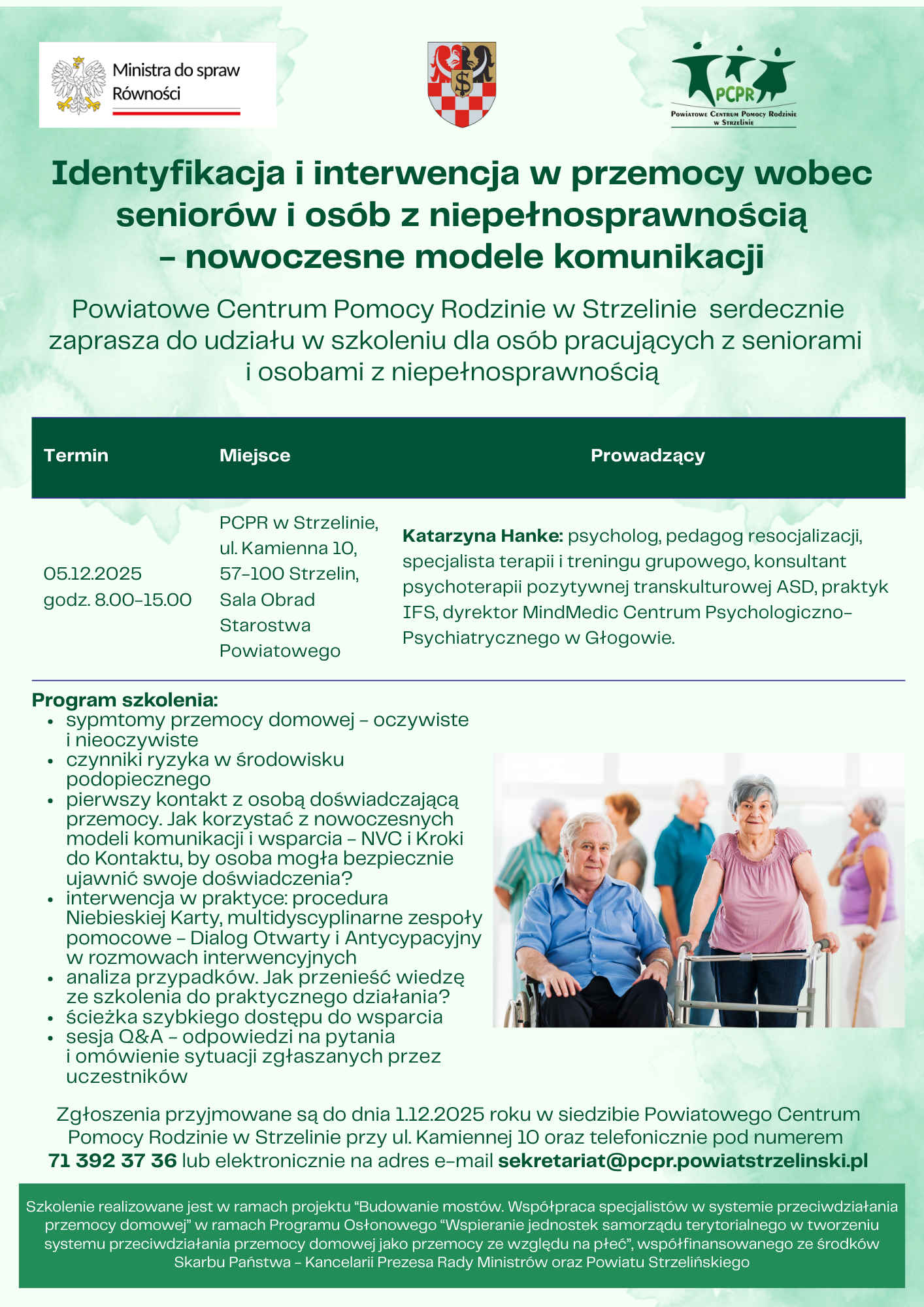 Plakat informacyjny - Identyfikacja i interwencja w przemocy wobec seniorów i osób z niepełnosprawnością nowoczesne modele komunikacji