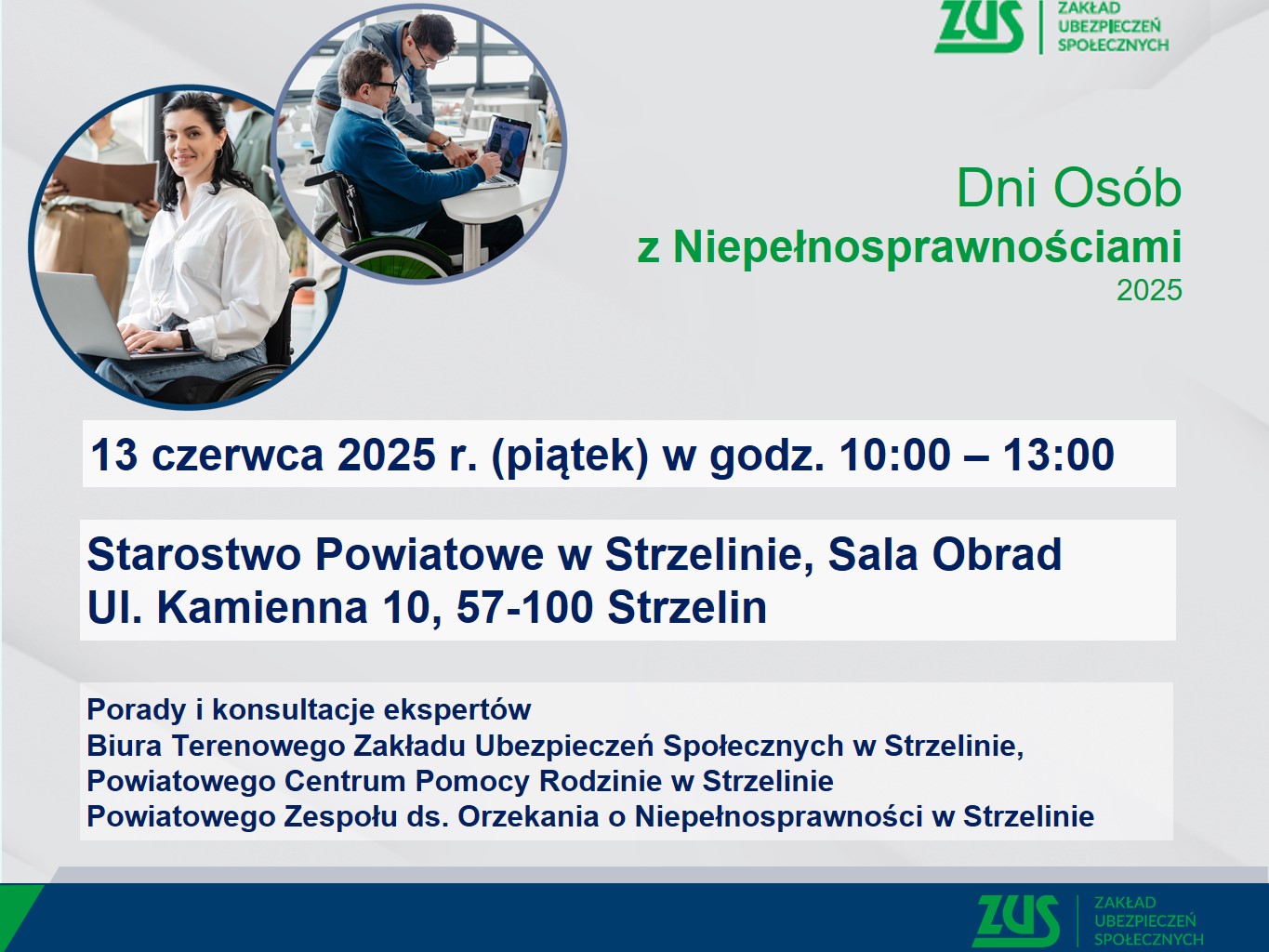 Plakat: Dni Osób z Niepełnosprawnościami w dniu 13 czerwca 2025 roku - Sala Obrad Starostwa Powiatowego w Strzelinie