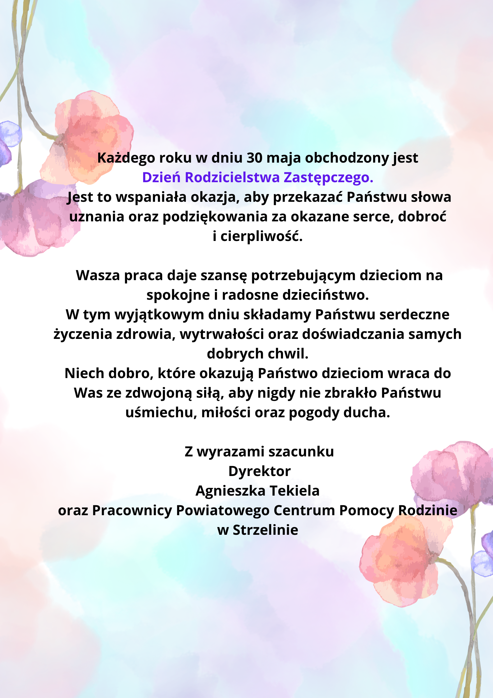 Życzenia z okazji Dnia Rodzicielstwa Zastępczego